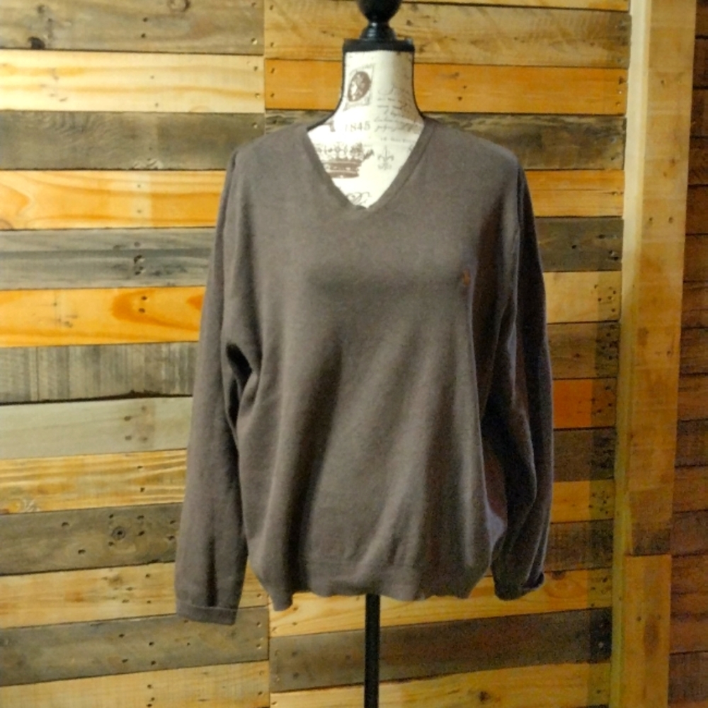 Ralph Lauren, pima cotton Veck brown/gray long sleeve lightweight sweater